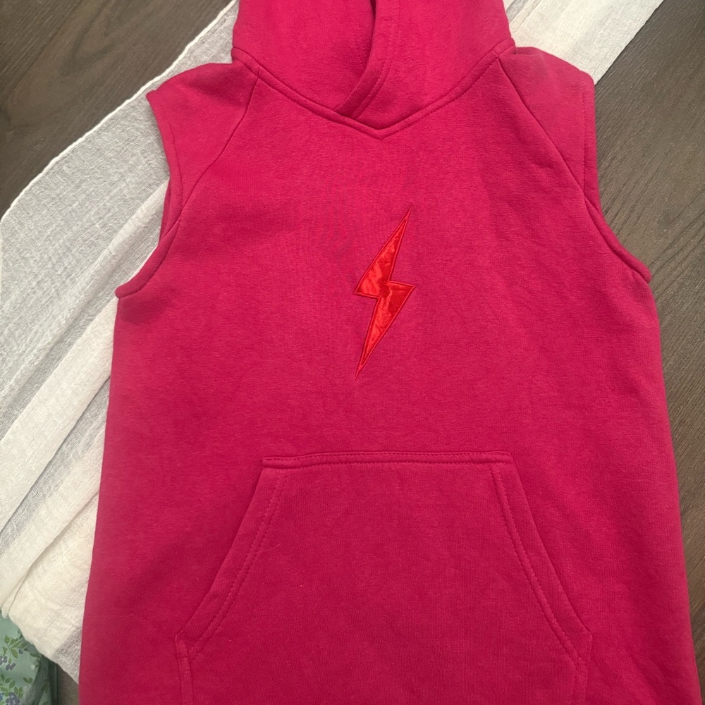 Boys' Hot Pink Hooded Sleeveless Sweatshirt with Lightning Bolt